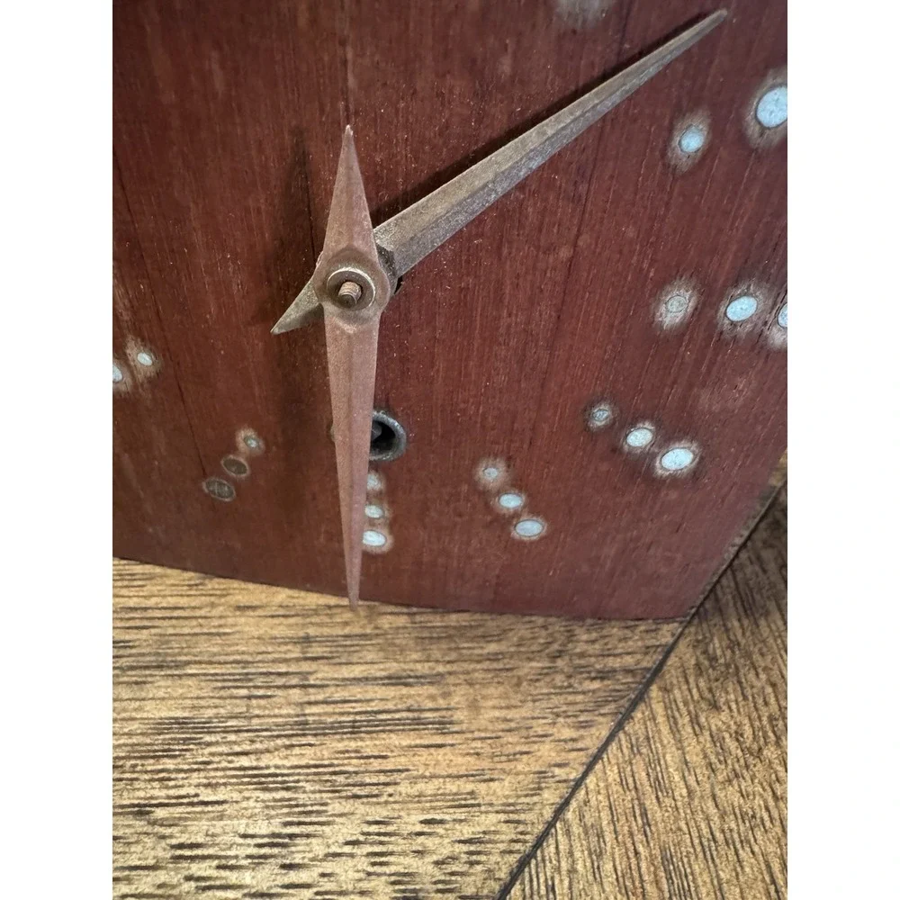 Early‎ Rare Mid Century Modern Teak Brass Statue Clock. Beautiful.
